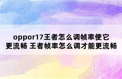 oppor17王者怎么调帧率使它更流畅 王者帧率怎么调才能更流畅